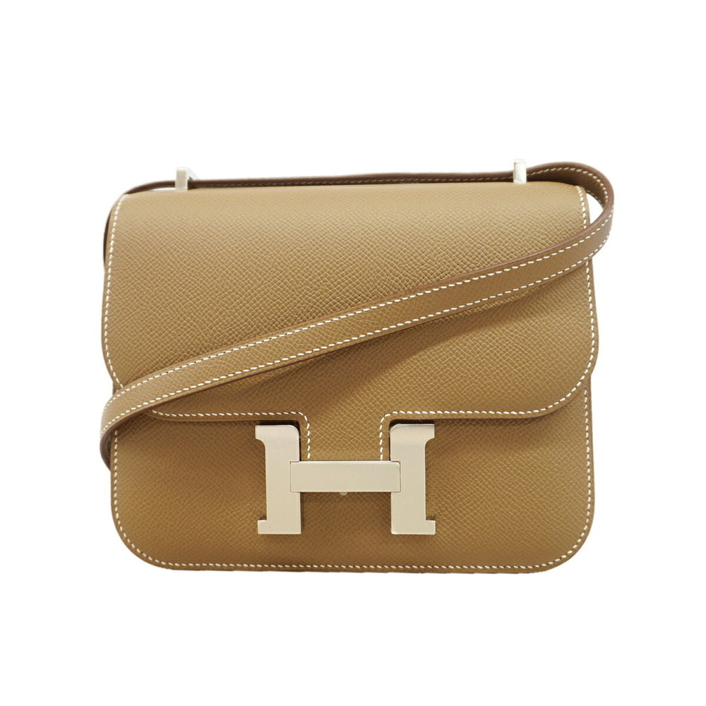Hermes Constance Mini Shoulder Bag, Veau Epsom Leather, Etoupe, G Stamp, Wome...